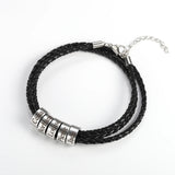 Personalized Leather Bracelet for Men with Engraved Name, Steel Family Bangles