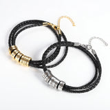 Personalized Leather Bracelet for Men with Engraved Name, Steel Family Bangles