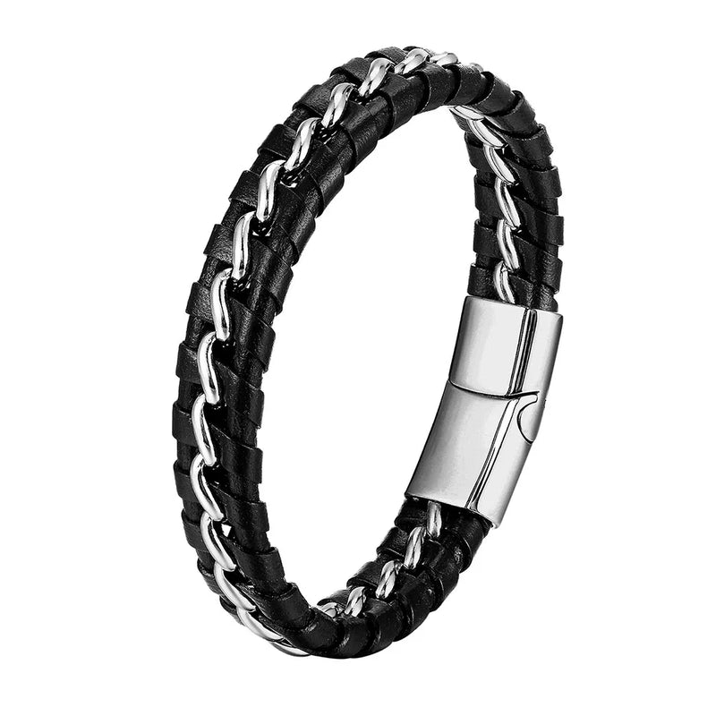 Men's Leather Bracelet Infinity Shape Stainless Steel Jewelry Gift