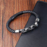 Men's Leather Bracelet Infinity Shape Stainless Steel Jewelry Gift