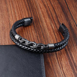 Men's Leather Bracelet Infinity Shape Stainless Steel Jewelry Gift