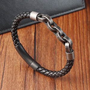 Men's Leather Bracelet Infinity Shape Stainless Steel Jewelry Gift