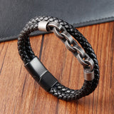 Men's Leather Bracelet Infinity Shape Stainless Steel Jewelry Gift
