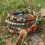 Leather Bracelet Natural Stone Mix Chain 5 Strands Woven Wrap Bracelets
