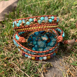 Leather Bracelet Natural Stone Mix Chain 5 Strands Woven Wrap Bracelets