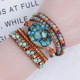 Leather Bracelet Natural Stone Mix Chain 5 Strands Woven Wrap Bracelets