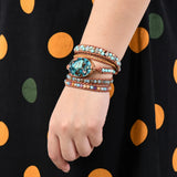 Leather Bracelet Natural Stone Mix Chain 5 Strands Woven Wrap Bracelets