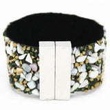 Leather Bracelet Cuff Natural Stone Women Magnetic Clasp