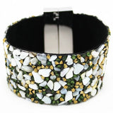 Leather Bracelet Cuff Natural Stone Women Magnetic Clasp
