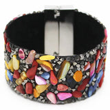 Leather Bracelet Cuff Natural Stone Women Magnetic Clasp