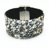 Leather Bracelet Cuff Natural Stone Women Magnetic Clasp