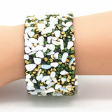 Leather Bracelet Cuff Natural Stone Women Magnetic Clasp