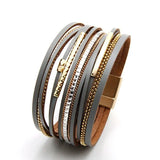 Leather Bracelet for Women X Cross Magnet Snake Skin Rhinestone Wrap