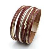 Leather Bracelet for Women X Cross Magnet Snake Skin Rhinestone Wrap