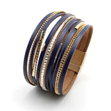 Leather Bracelet for Women X Cross Magnet Snake Skin Rhinestone Wrap