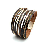 Leather Bracelet for Women X Cross Magnet Snake Skin Rhinestone Wrap