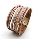 Leather Bracelet for Women X Cross Magnet Snake Skin Rhinestone Wrap