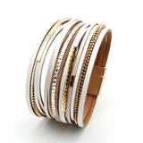 Leather Bracelet for Women X Cross Magnet Snake Skin Rhinestone Wrap