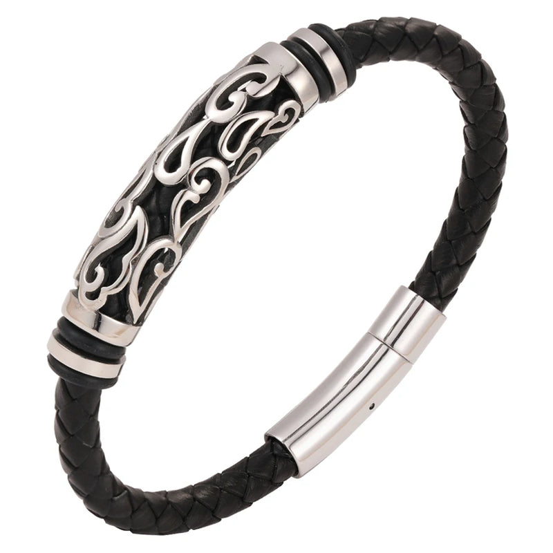 Geometric Hollow Leather Bracelet for Anniversary
