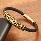 Geometric Hollow Leather Bracelet for Anniversary