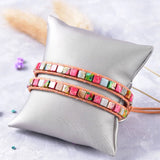 Boho Natural Stone Leather Bracelet Bundle - Summer Women Jewelry