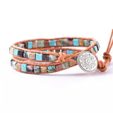 Boho Natural Stone Leather Bracelet Bundle - Summer Women Jewelry