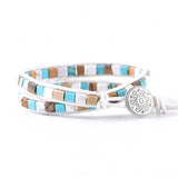 Boho Natural Stone Leather Bracelet Bundle - Summer Women Jewelry