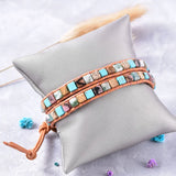 Boho Natural Stone Leather Bracelet Bundle - Summer Women Jewelry