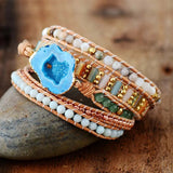 5 Strand Wrap Bracelets with Gilded Drusy Charm