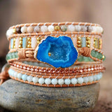 5 Strand Wrap Bracelets with Gilded Drusy Charm