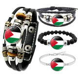 Leather Braided Beads Button Bracelets Palestinian Souvenir Flag Jewelry Gift