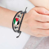 Leather Braided Beads Button Bracelets Palestinian Souvenir Flag Jewelry Gift