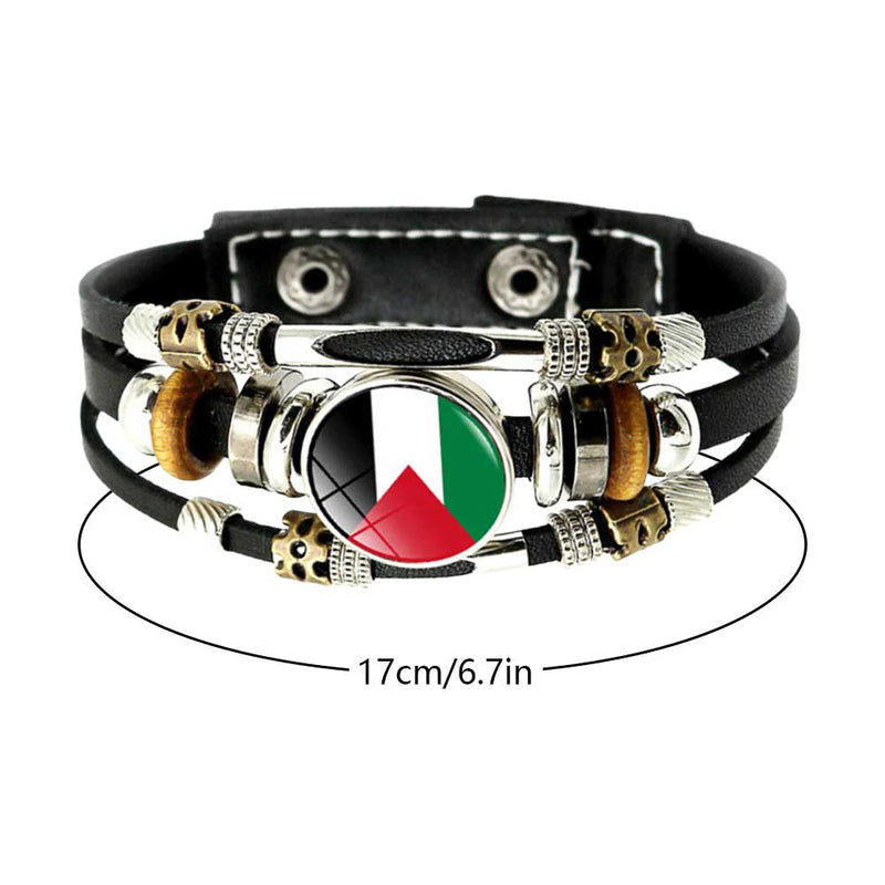 Leather Braided Beads Button Bracelets Palestinian Souvenir Flag Jewelry Gift