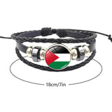 Leather Braided Beads Button Bracelets Palestinian Souvenir Flag Jewelry Gift