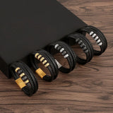 Men's Leather Braided Bracelet with Magnetic Clasp