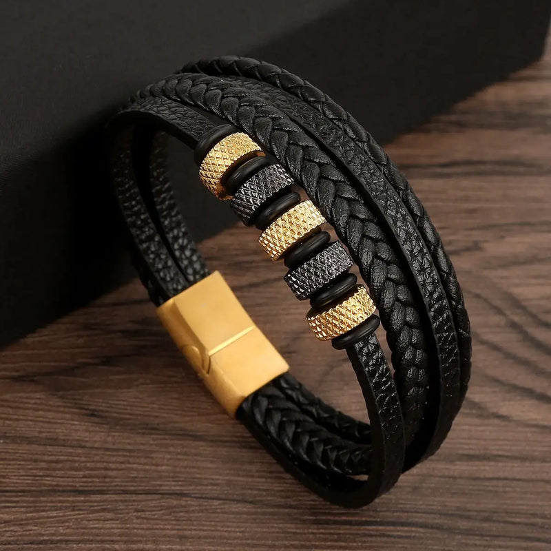 Men's Leather Braided Bracelet with Magnetic Clasp