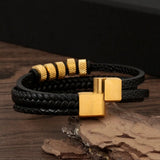 Men's Leather Braided Bracelet with Magnetic Clasp