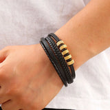 Men's Leather Braided Bracelet with Magnetic Clasp