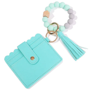 Leather Case Wristlet Beaded Bracelet Keychain Wallet