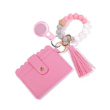 Leather Case Wristlet Beaded Bracelet Keychain Wallet