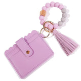 Leather Case Wristlet Beaded Bracelet Keychain Wallet