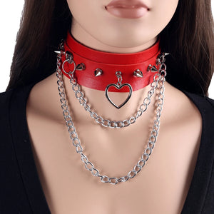 Leather Chain Necklace Gothic Choker Women Punk Neck Collar