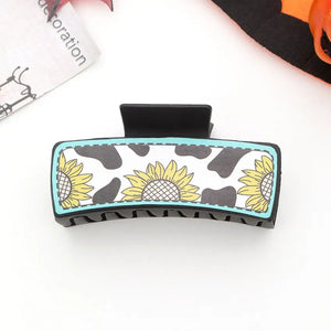 Leather Claw Sunflower and Cow Print Hair Claw Clips for Women