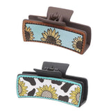 Leather Claw Sunflower and Cow Print Hair Claw Clips for Women