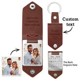 Customizable Leather Photo Keychain with Calendar Charm