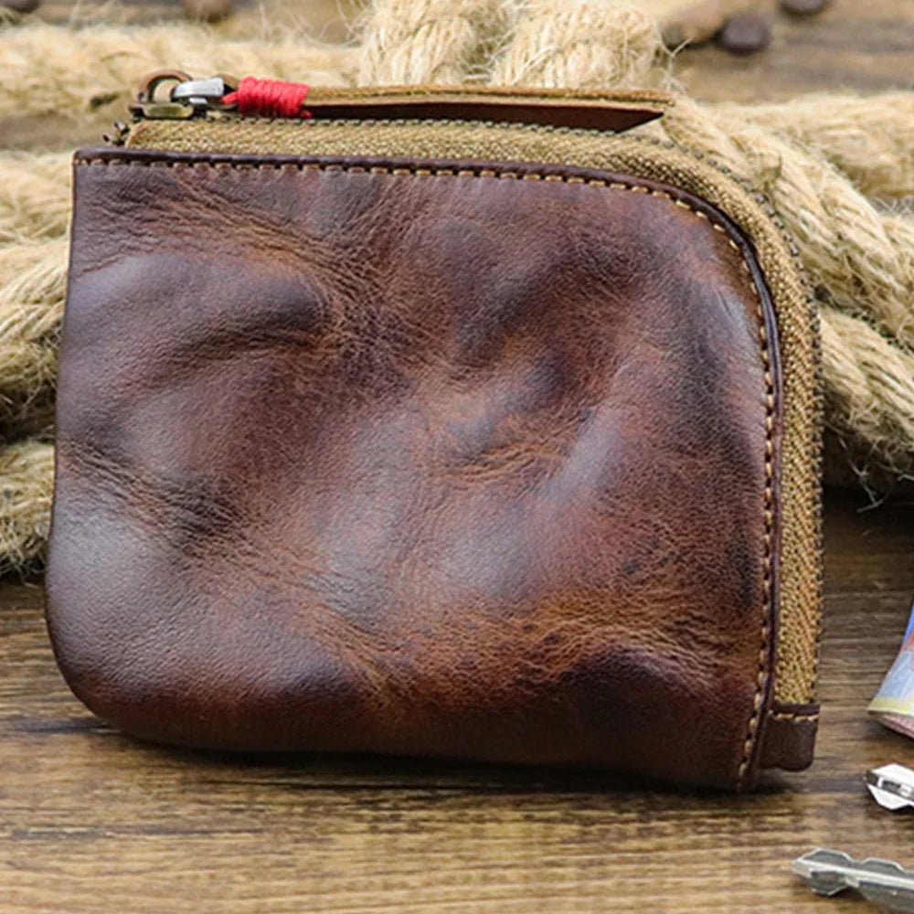 Vintage Leather Coin Purse Wallet Zipper Purses