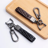 Leather Cord Car Keychain Metal Gunmetal Buckle Car Key Ring Holder