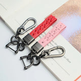 Leather Cord Car Keychain Metal Gunmetal Buckle Car Key Ring Holder