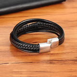 Men's Leather Feather Bracelet, Stainless Steel, Special Birthday Gift