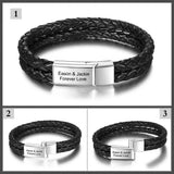 Custom Engraved Leather Bracelet with Stainless Steel Clasp